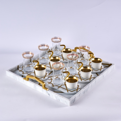 [127-YAN41-GOLD WHITE] White - Tea Glass And Coffee Sets From Majeste