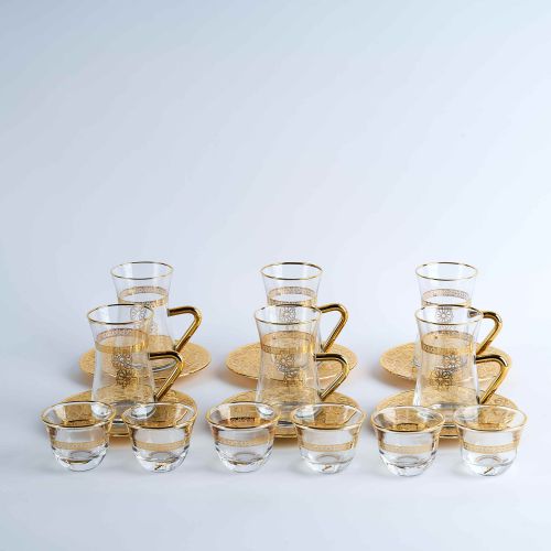 [CK47-07-GOLD] ذهبي - طقم استكانات الشاي والقهوة العربية بتصميم فاخر من الزنك