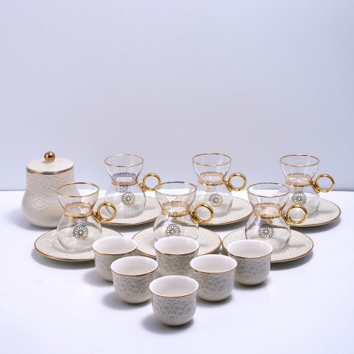 [ET1174] بيج - طقم استكانات الشاي والقهوة العربية بتصميم فاخر من توب كابي