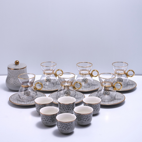 [ET1176] رمادي - طقم استكانات الشاي والقهوة العربية بتصميم فاخر من توب كابي