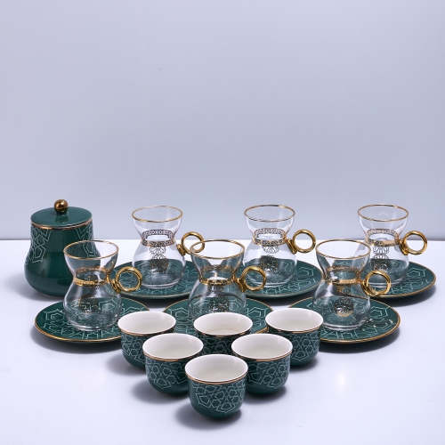 [ET1179] أخضر - طقم استكانات الشاي والقهوة العربية بتصميم فاخر من توب كابي