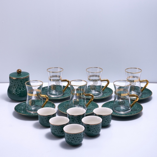 [ET1185] أخضر - طقم استكانات الشاي والقهوة العربية بتصميم فاخر من توب كابي