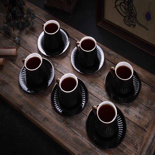 أسود - طقم أكواب شاي لـ 6 أشخاص من دايموند