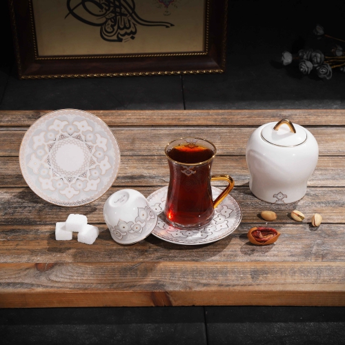 [GY1107] أبيض - طقم استكانات الشاي والقهوة العربية من أفندي