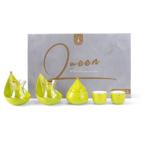 [ET1811] Tea And Arabic Coffee Set 19Pcs From Queen - Green